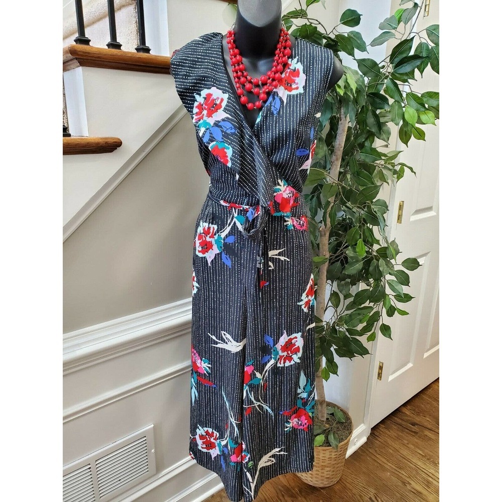 APT.9 Women's Black Floral Polyester Sleeveless‎ V-Neck Casual Jumpsuits Size 16